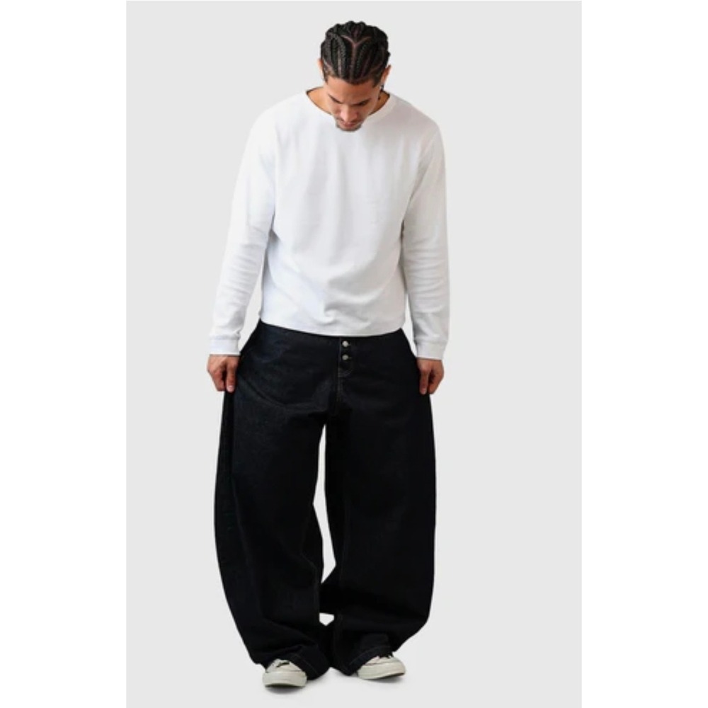 mnml Exposed Shank Barrel Balloon Denim Jeans Rinsed Indigo Wide Leg Mens 30